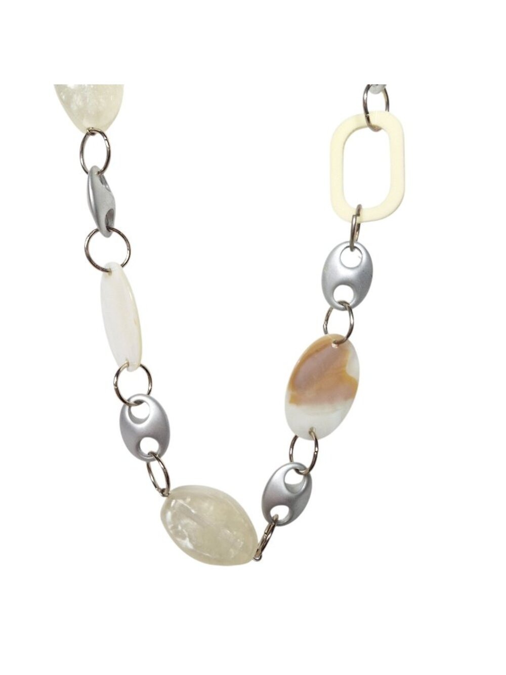 Mother of Pearl Shell Station Necklace Oval Links Vintage Neutral Coastal Boho